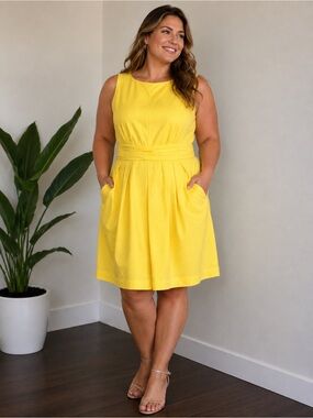 Lauren Ralph Lauren Bright Yellow Sleeveless Fit-and-Flare Dress
